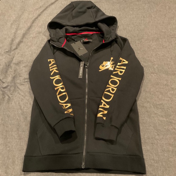 mens black and gold jordan hoodie